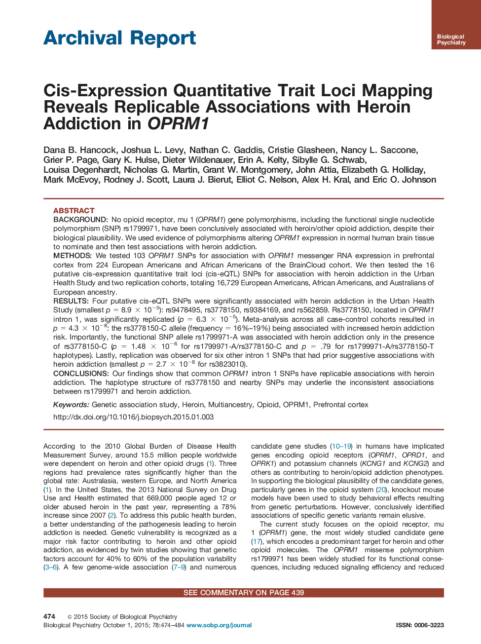 Cis-Expression Quantitative Trait Loci Mapping Reveals Replicable Associations with Heroin Addiction in OPRM1