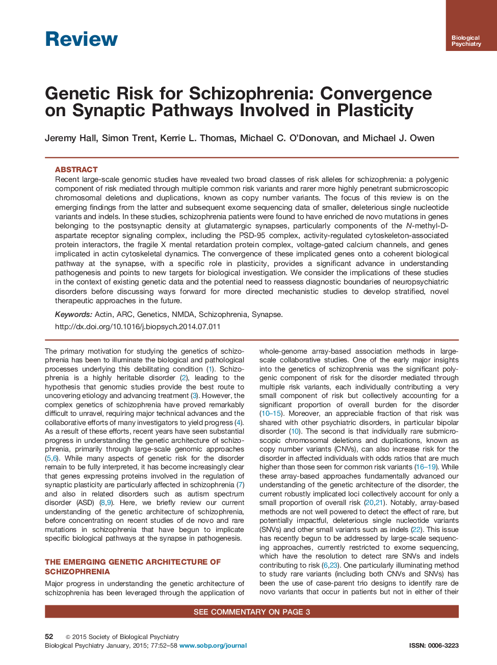 Genetic Risk for Schizophrenia: Convergence on Synaptic Pathways Involved in Plasticity