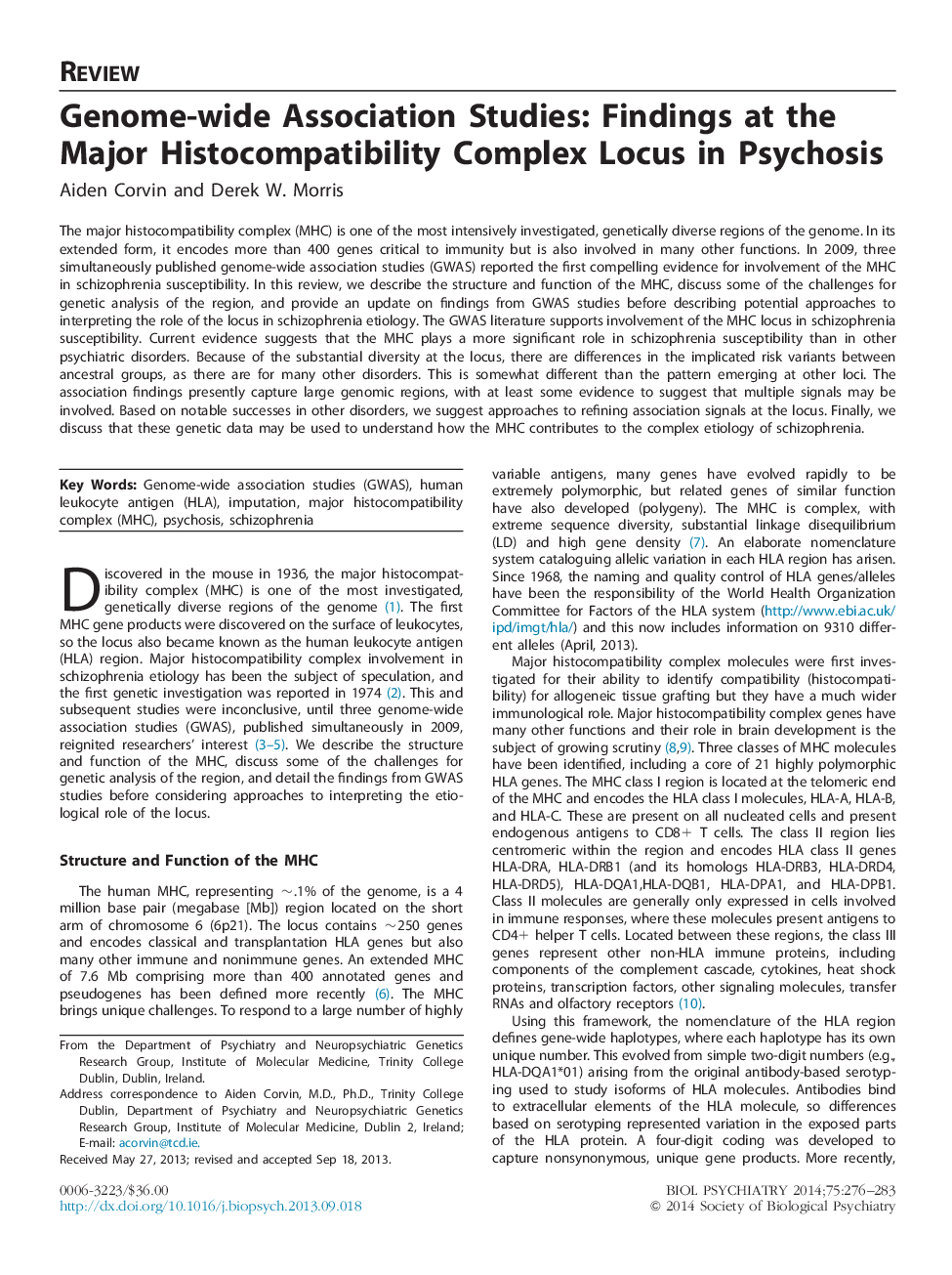 Genome-wide Association Studies: Findings at the Major Histocompatibility Complex Locus in Psychosis