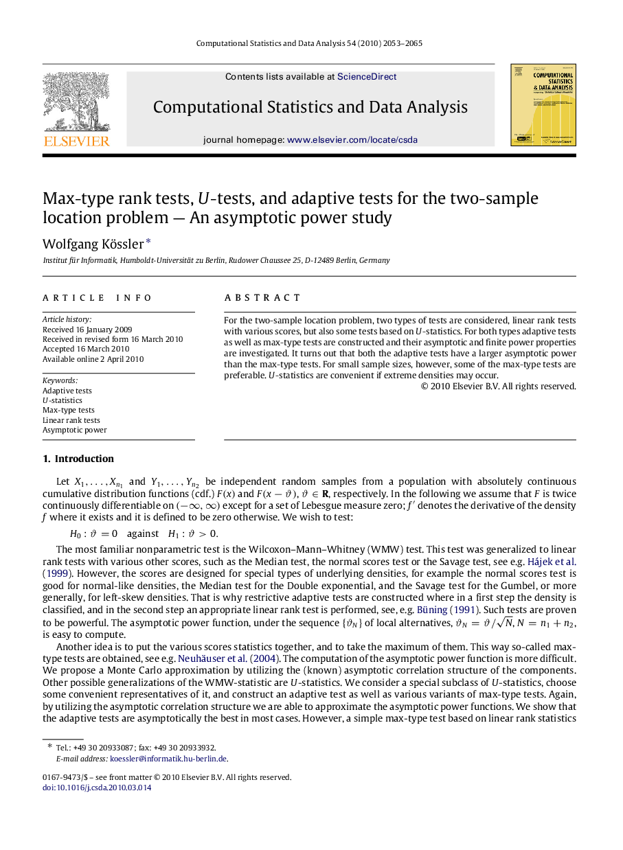 Max-type rank tests, UU-tests, and adaptive tests for the two-sample location problem — An asymptotic power study