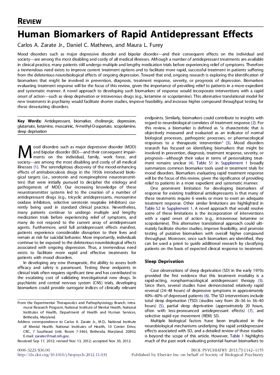 Human Biomarkers of Rapid Antidepressant Effects