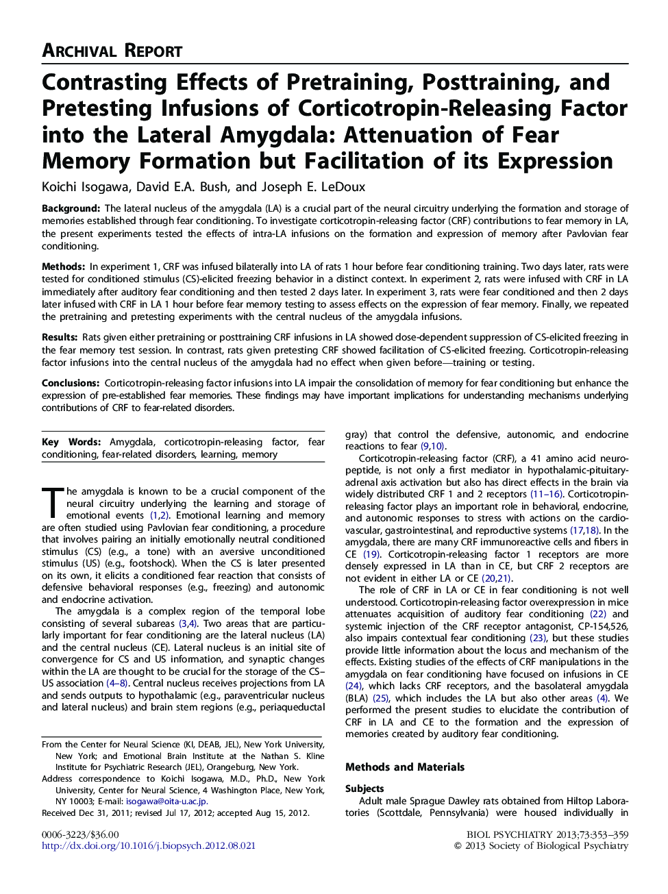 Contrasting Effects of Pretraining, Posttraining, and Pretesting Infusions of Corticotropin-Releasing Factor into the Lateral Amygdala: Attenuation of Fear Memory Formation but Facilitation of its Expression