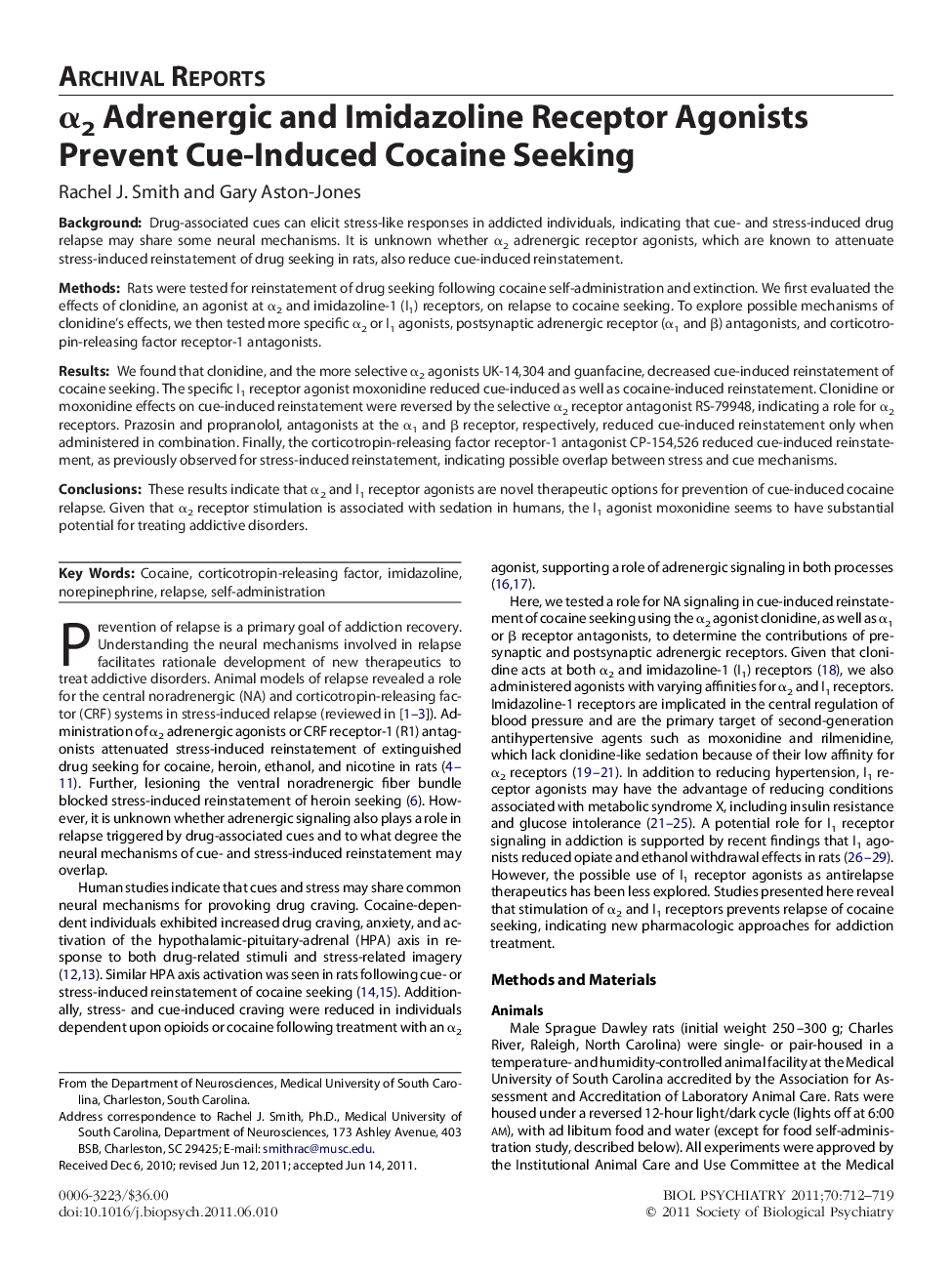 α2 Adrenergic and Imidazoline Receptor Agonists Prevent Cue-Induced Cocaine Seeking