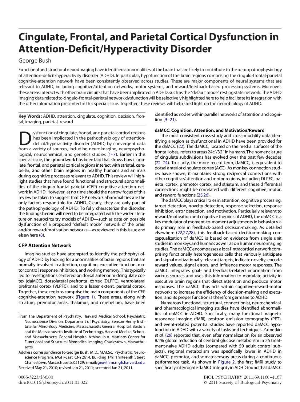 Cingulate, Frontal, and Parietal Cortical Dysfunction in Attention-Deficit/Hyperactivity Disorder