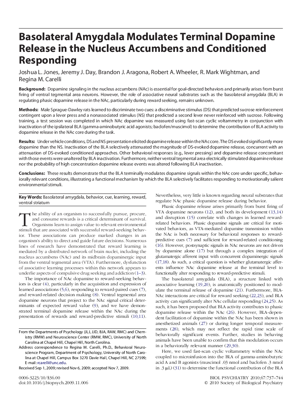 Basolateral Amygdala Modulates Terminal Dopamine Release in the Nucleus Accumbens and Conditioned Responding