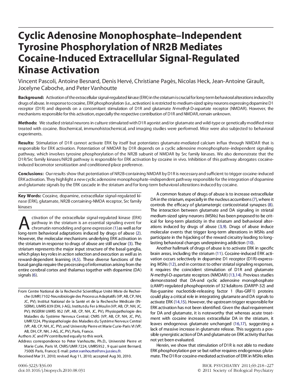 Cyclic Adenosine Monophosphate–Independent Tyrosine Phosphorylation of NR2B Mediates Cocaine-Induced Extracellular Signal-Regulated Kinase Activation 