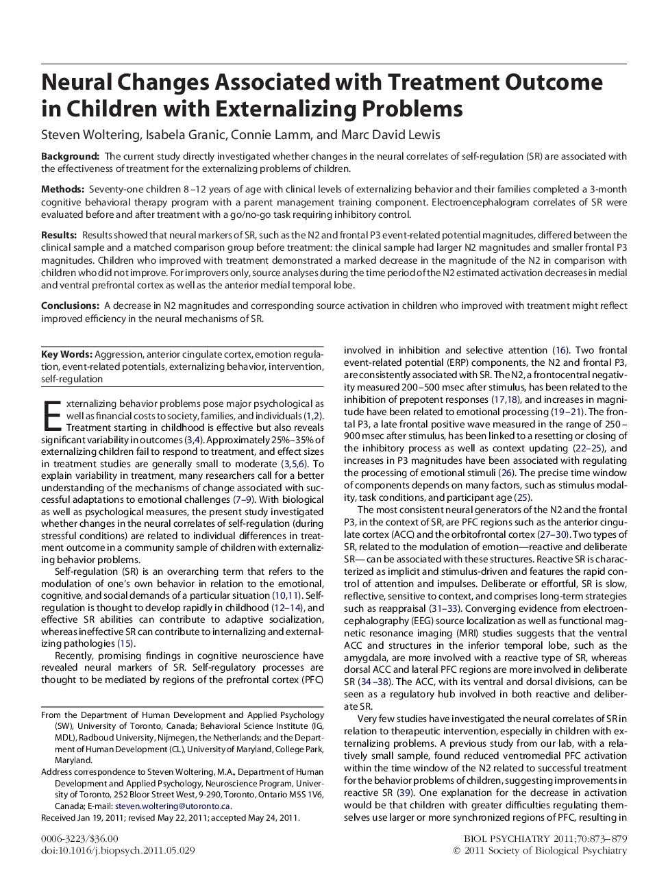 Neural Changes Associated with Treatment Outcome in Children with Externalizing Problems