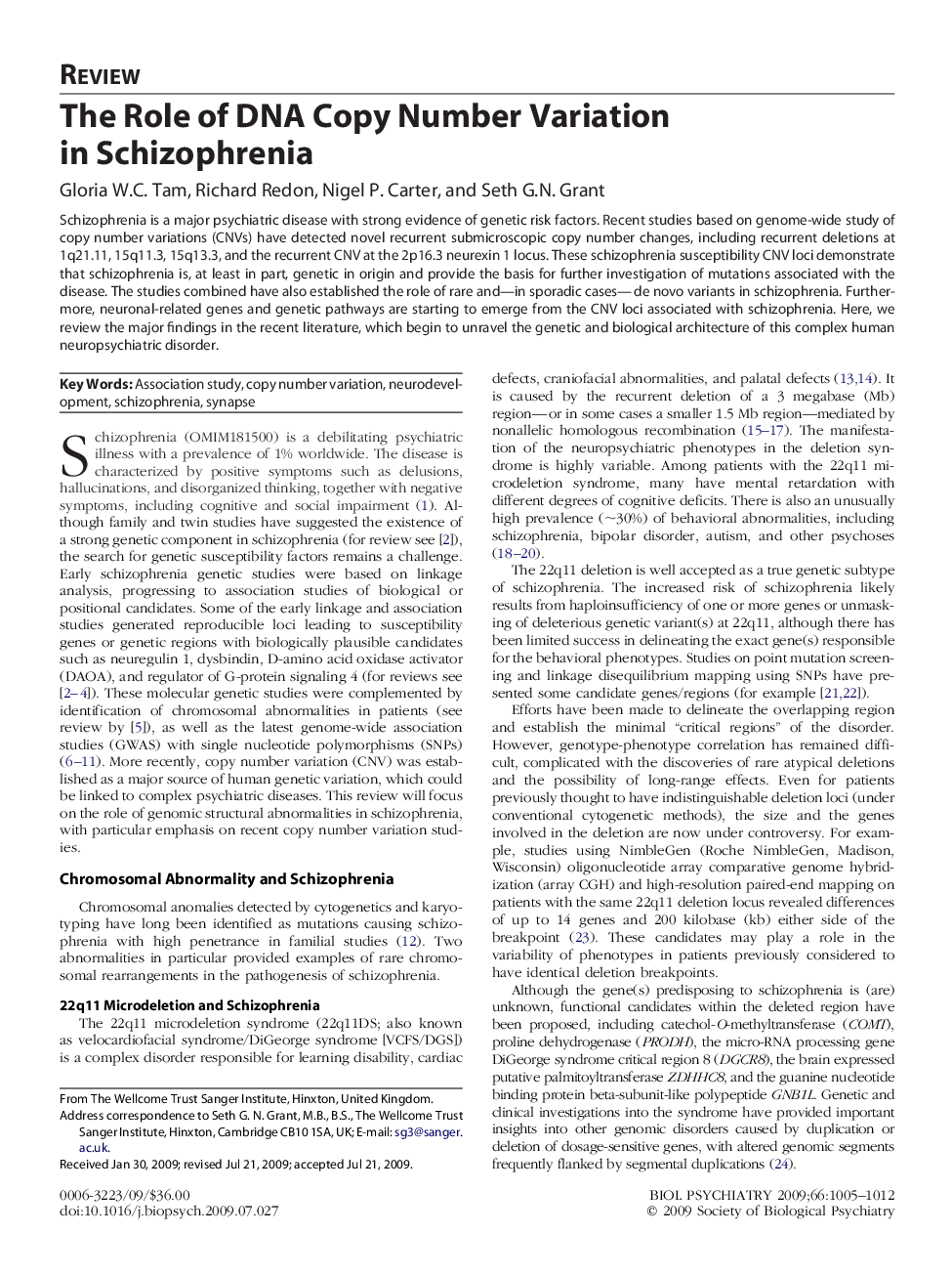 The Role of DNA Copy Number Variation in Schizophrenia