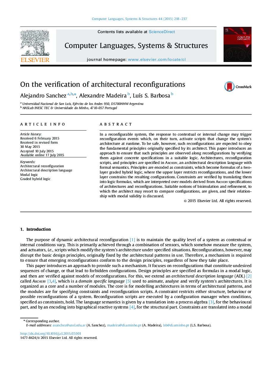 On the verification of architectural reconfigurations