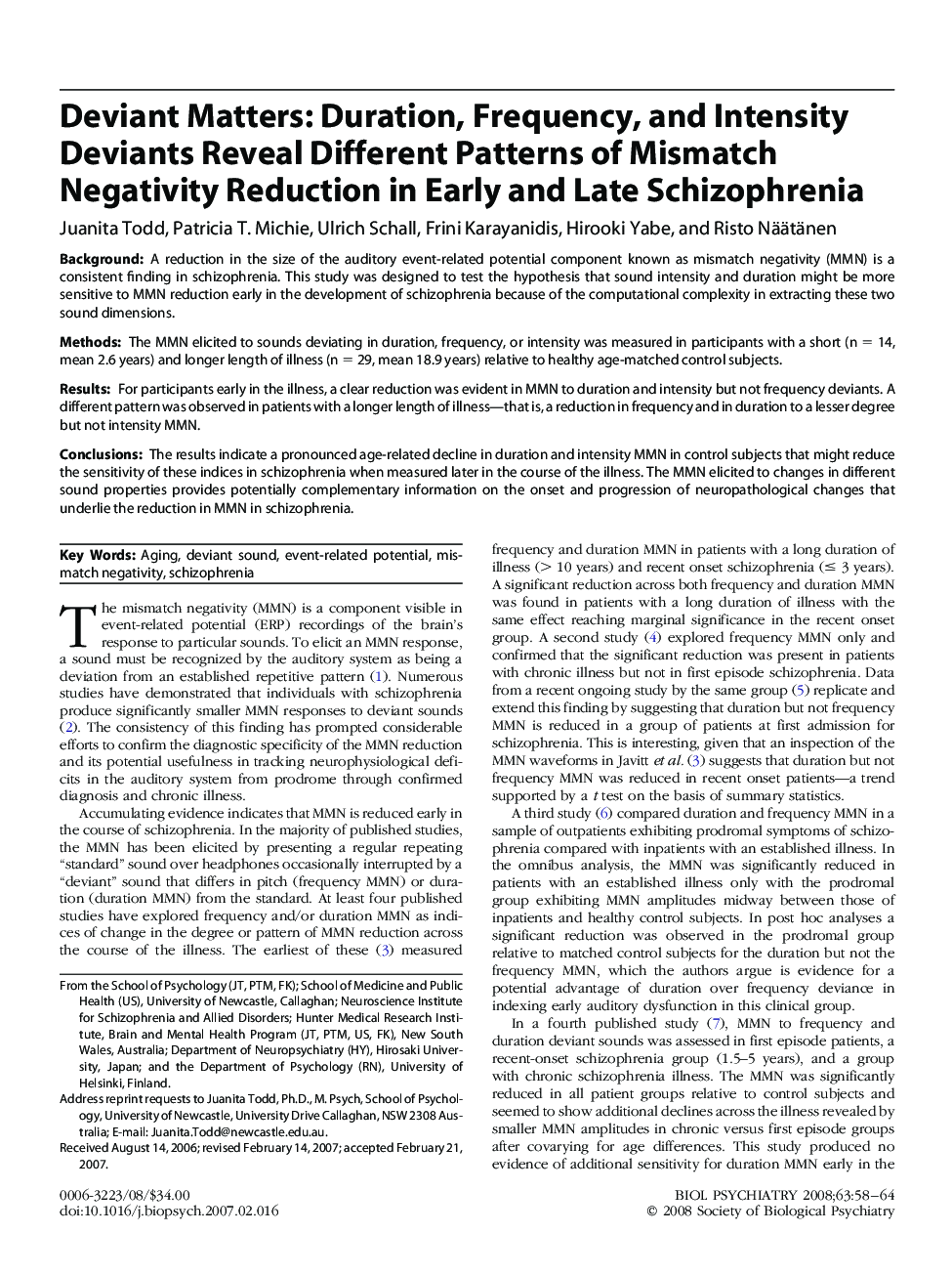 Deviant Matters: Duration, Frequency, and Intensity Deviants Reveal Different Patterns of Mismatch Negativity Reduction in Early and Late Schizophrenia