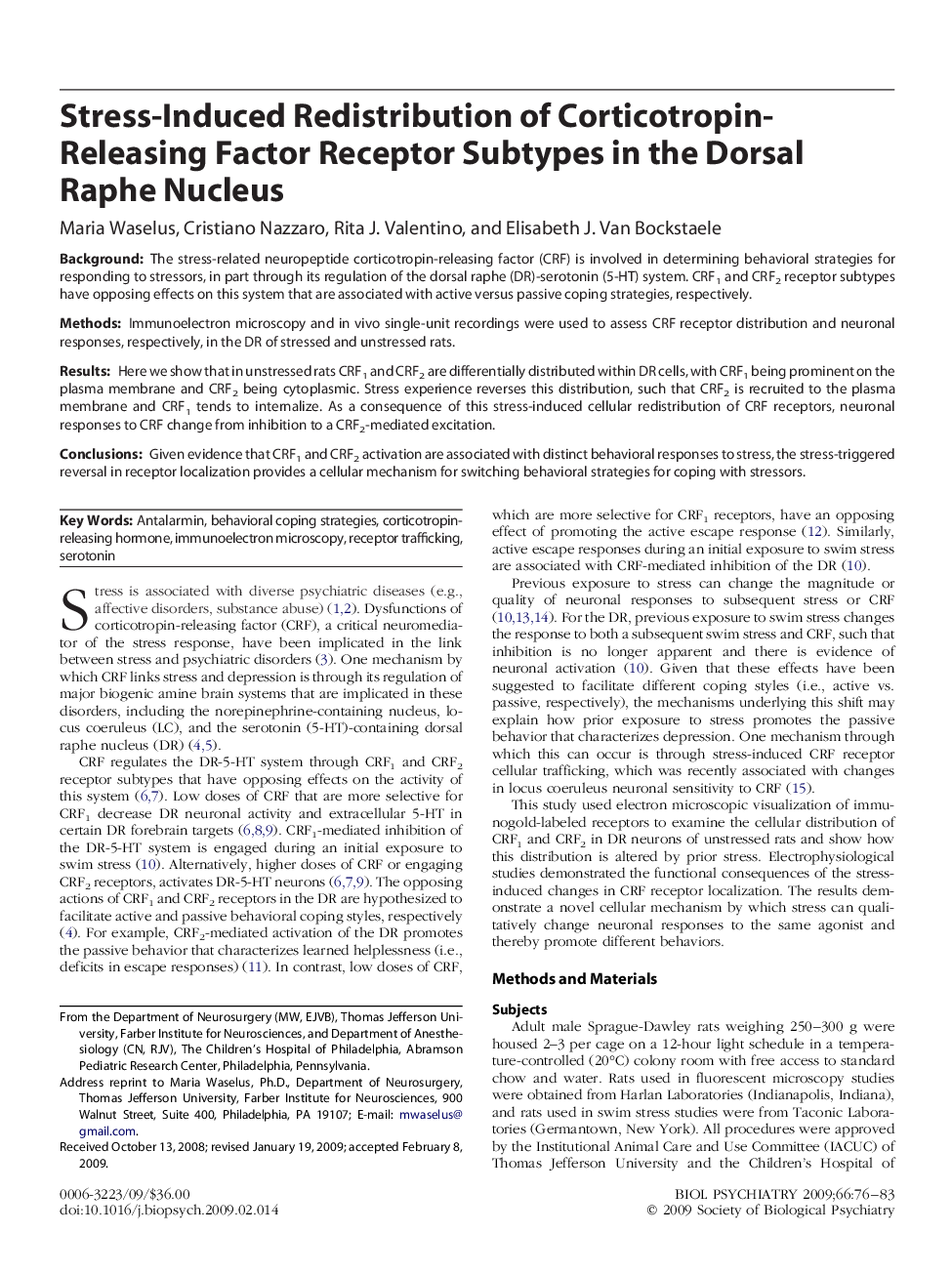 عکس صفحه اول مقاله: Stress-Induced Redistribution of Corticotropin-Releasing Factor Receptor Subtypes in the Dorsal Raphe Nucleus Stress-Induced Redistribution of Corticotropin-Releasing Factor Receptor Subtypes in the Dorsal Raphe Nucleus