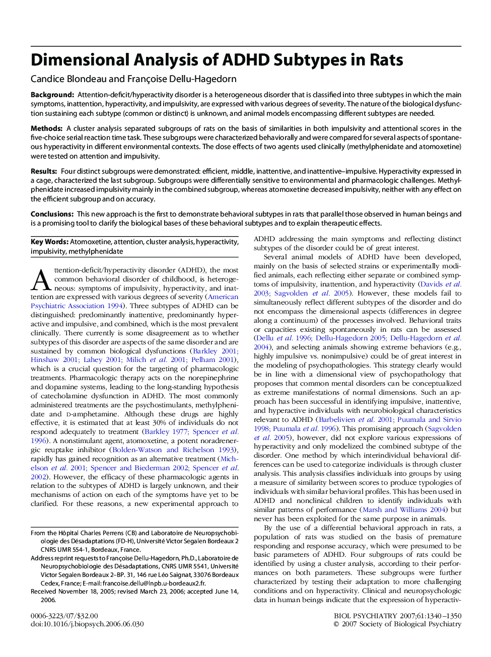 Dimensional Analysis of ADHD Subtypes in Rats