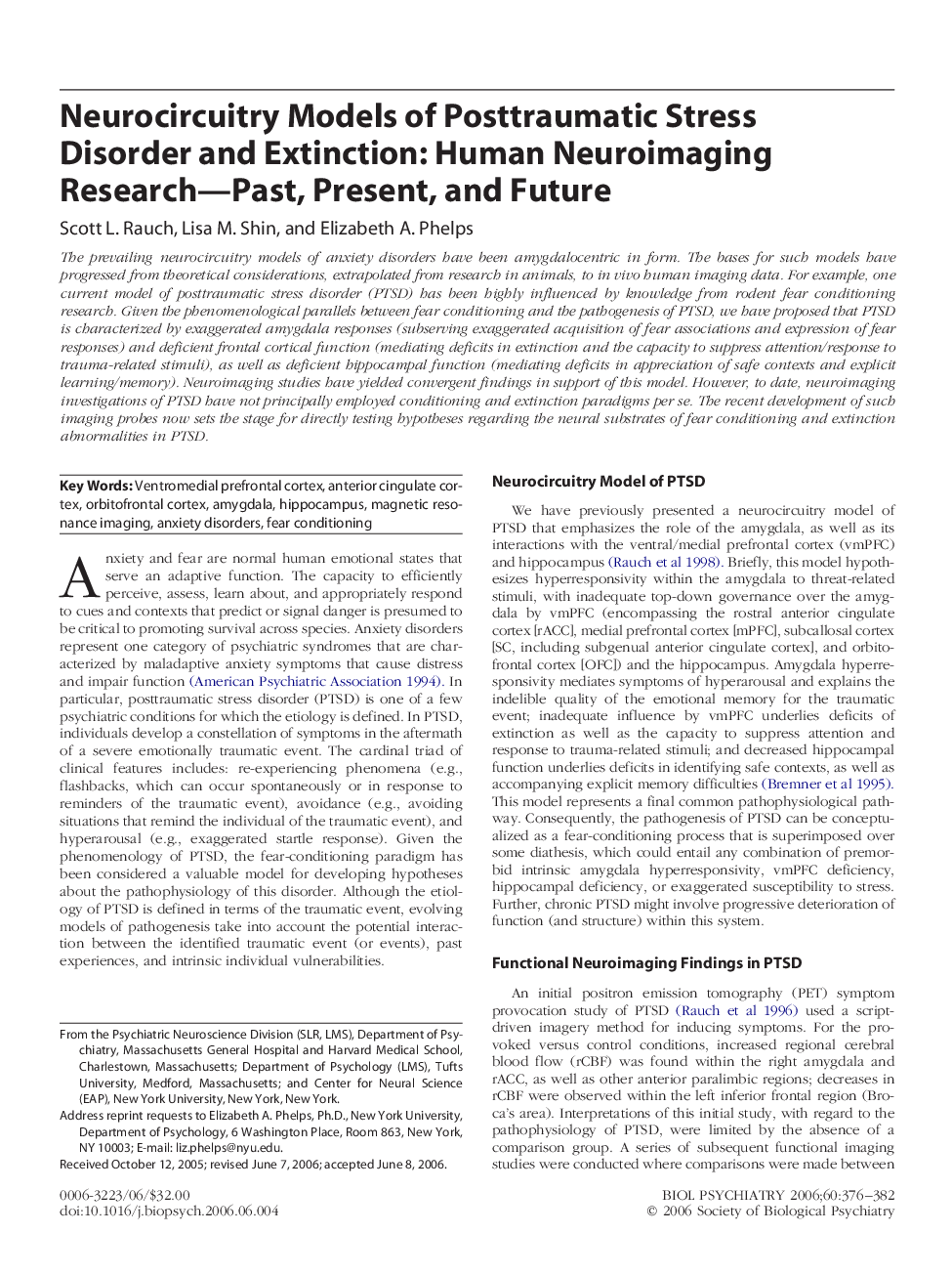 Neurocircuitry Models of Posttraumatic Stress Disorder and Extinction: Human Neuroimaging Research—Past, Present, and Future