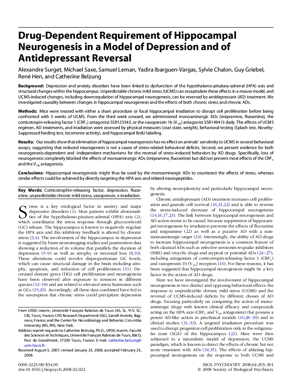 Drug-Dependent Requirement of Hippocampal Neurogenesis in a Model of Depression and of Antidepressant Reversal