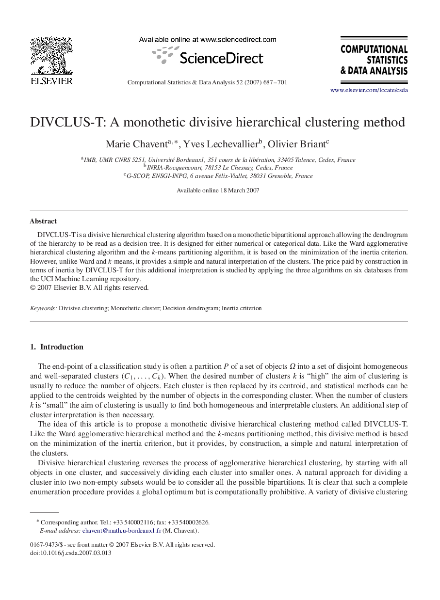 DIVCLUS-T: A monothetic divisive hierarchical clustering method