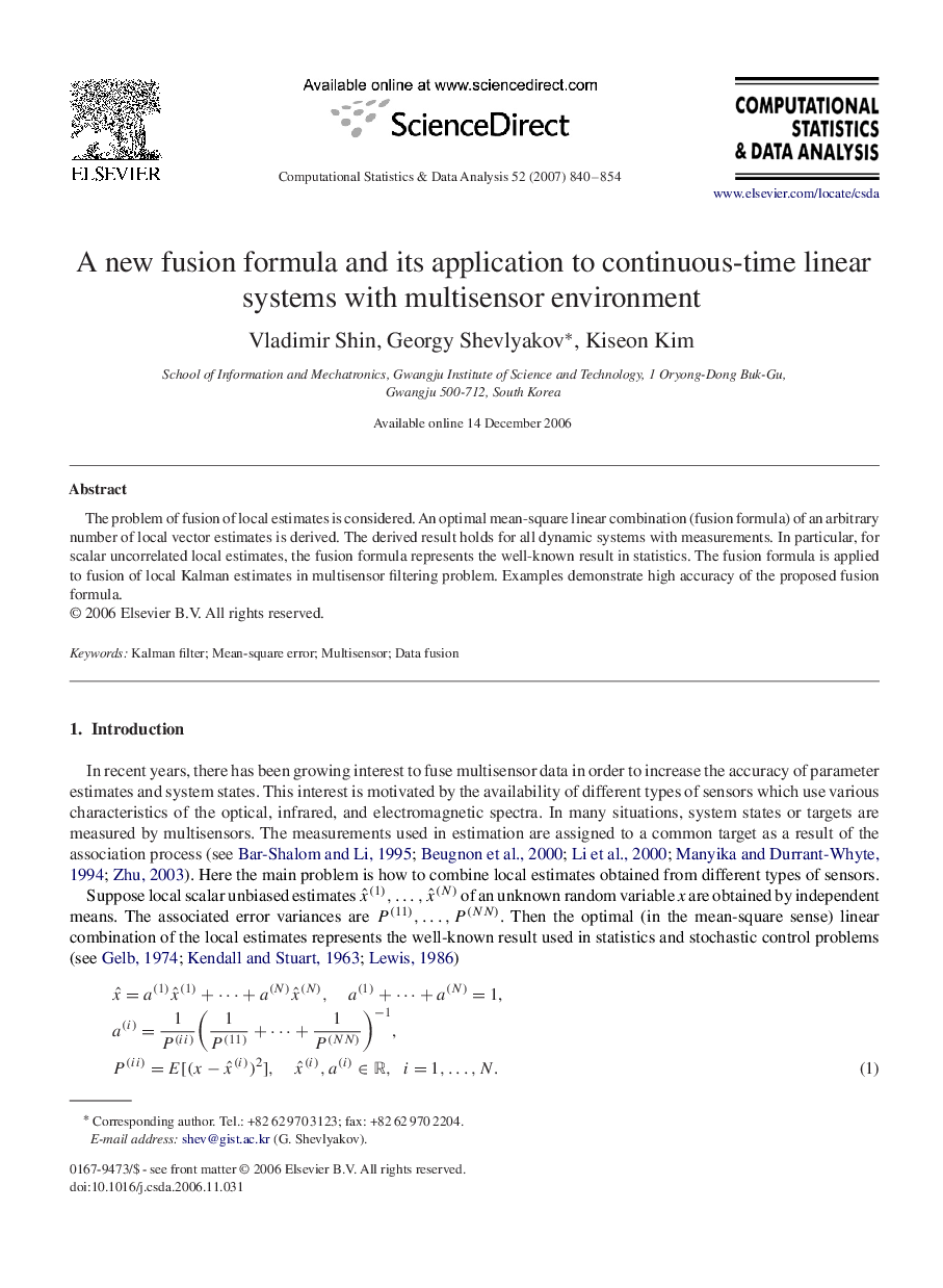 A new fusion formula and its application to continuous-time linear systems with multisensor environment