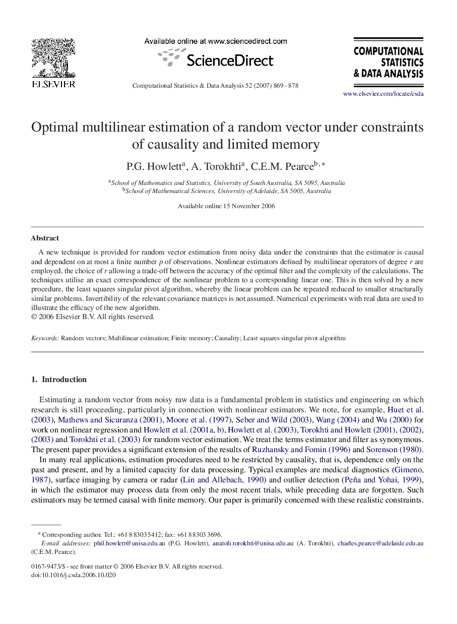 Optimal multilinear estimation of a random vector under constraints of causality and limited memory