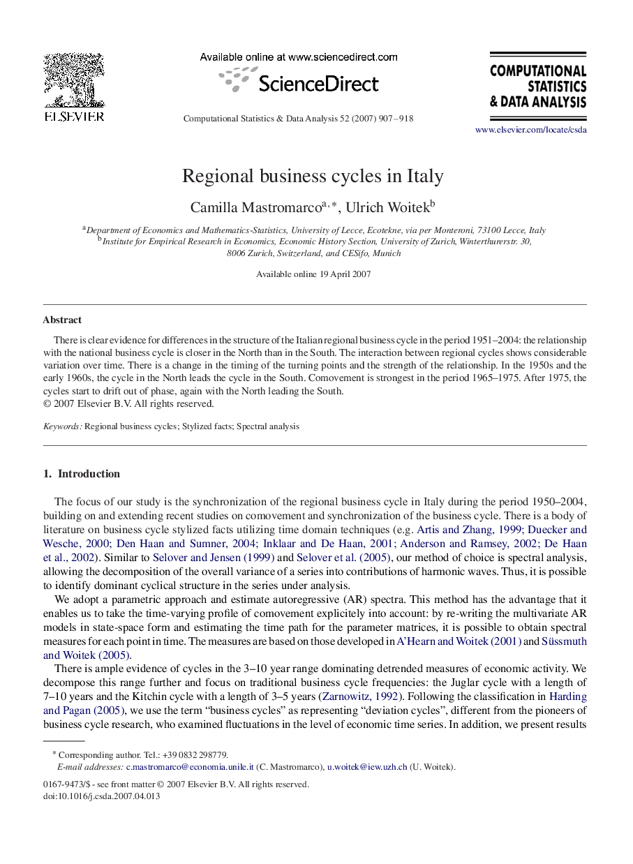 Regional business cycles in Italy