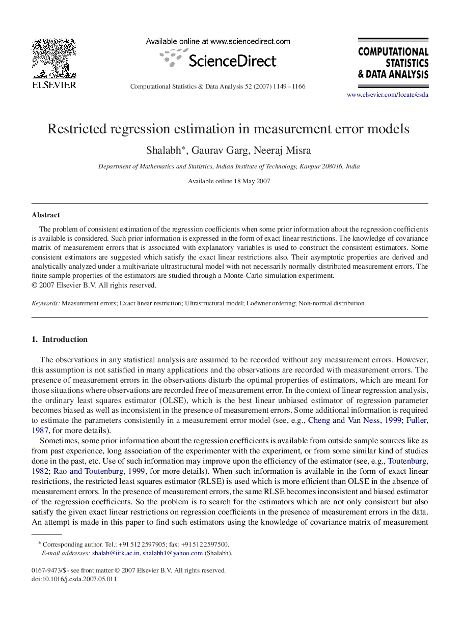 Restricted regression estimation in measurement error models