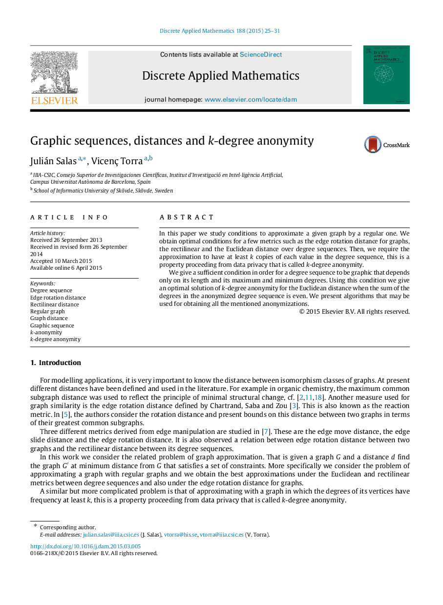 Graphic sequences, distances and kk-degree anonymity