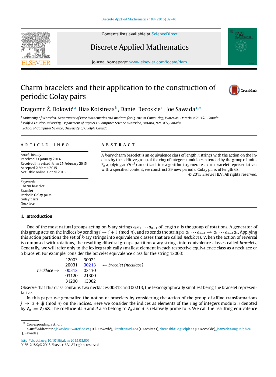 Charm bracelets and their application to the construction of periodic Golay pairs