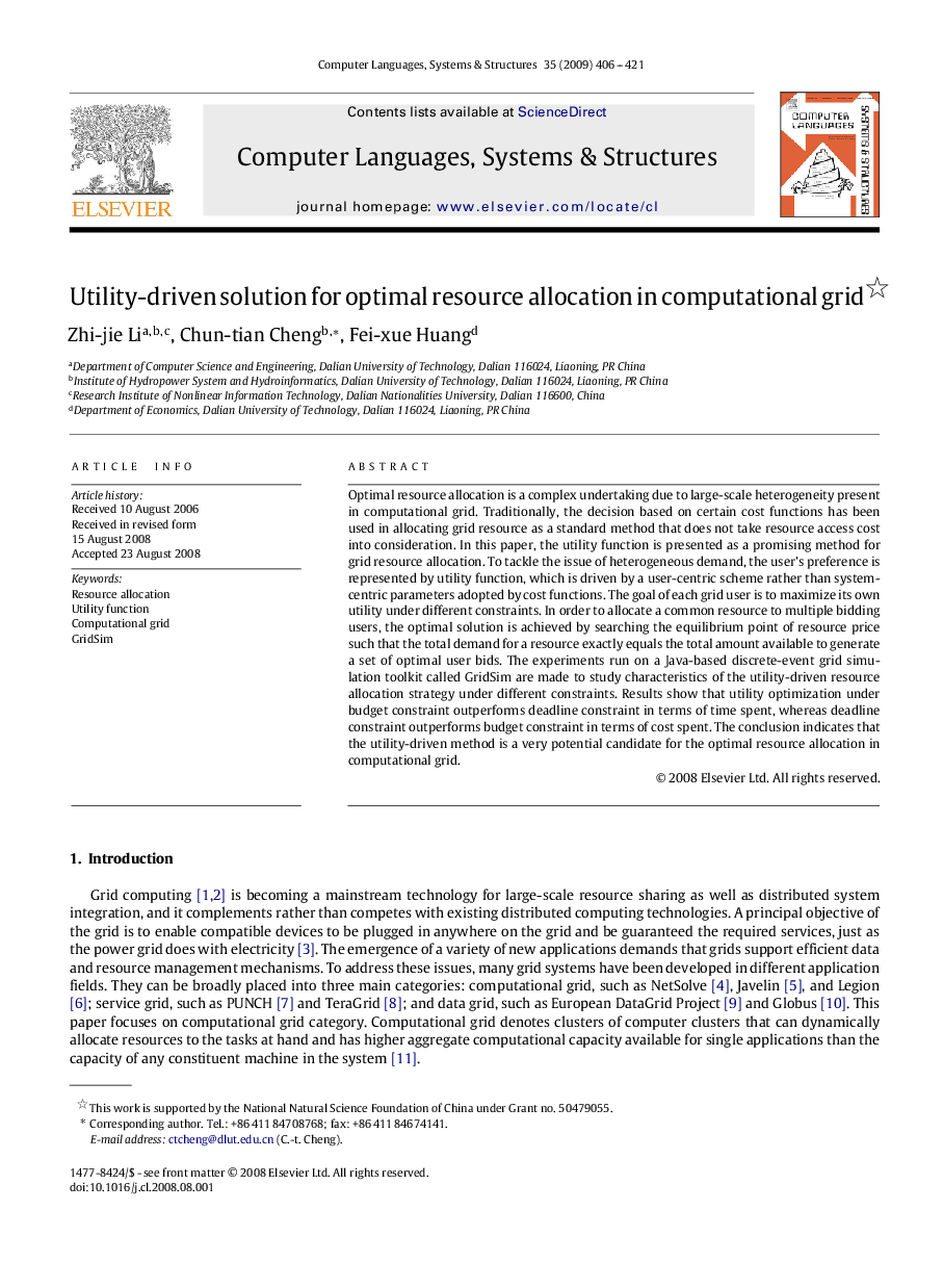 Utility-driven solution for optimal resource allocation in computational grid 