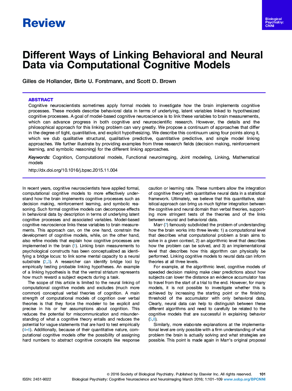 روش های مختلف پیوند داده های رفتاری و عصبی با استفاده از مدل های شناختی محاسباتی 