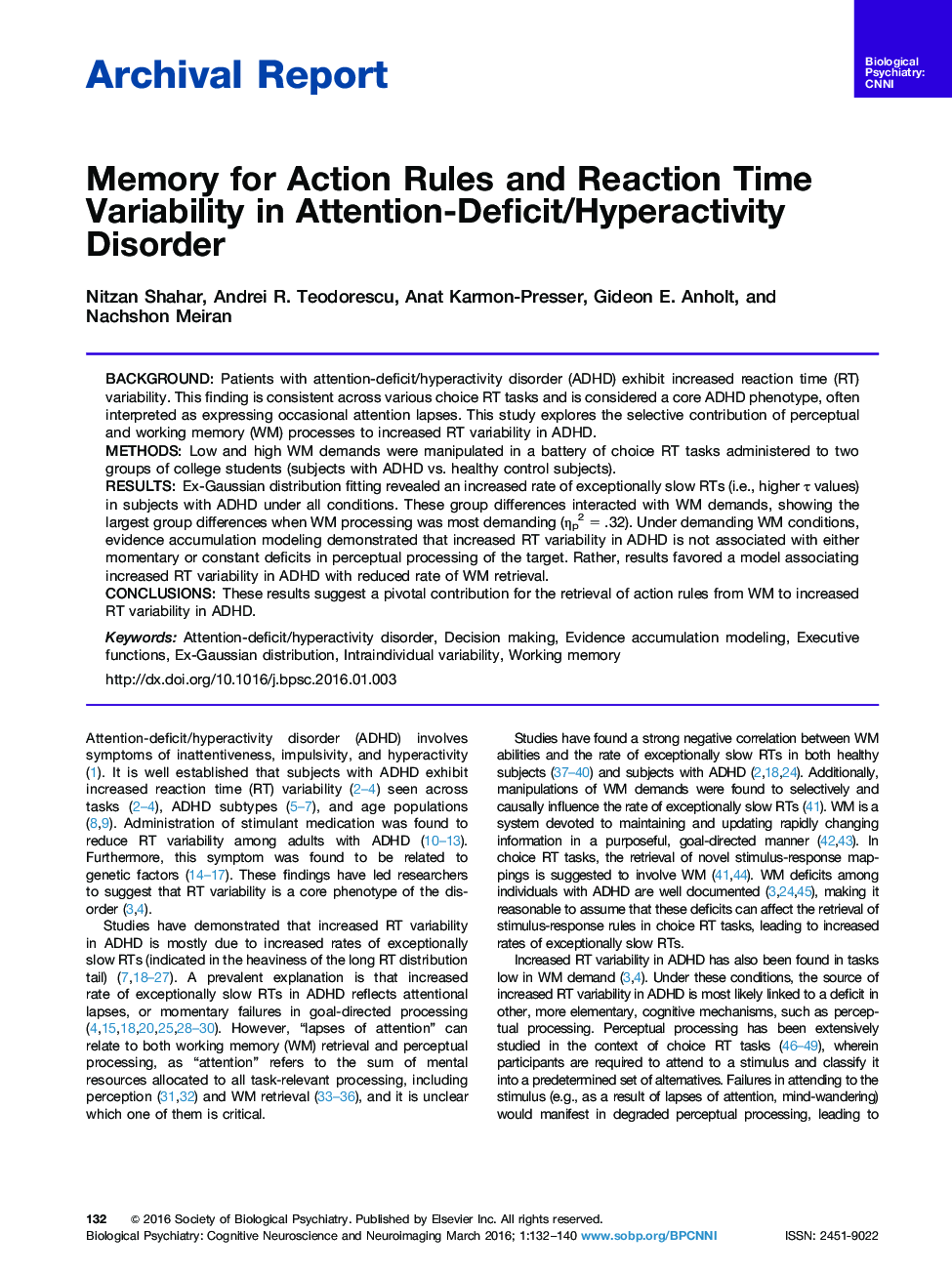 Memory for Action Rules and Reaction Time Variability in Attention-Deficit/Hyperactivity Disorder