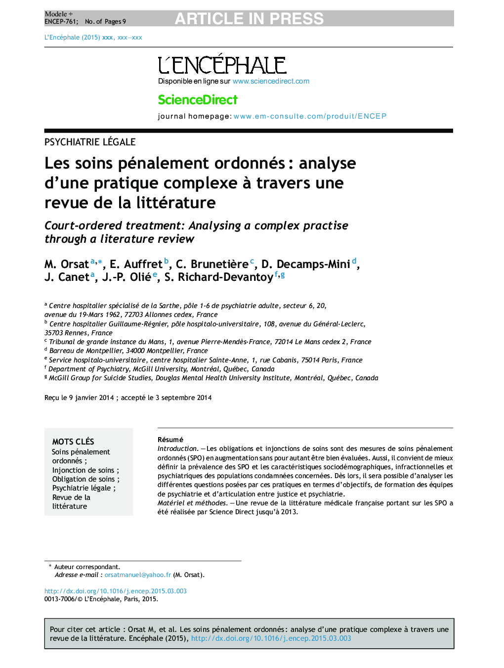 Les soins pénalement ordonnésÂ : analyse d'une pratique complexe Ã  travers une revue de la littérature