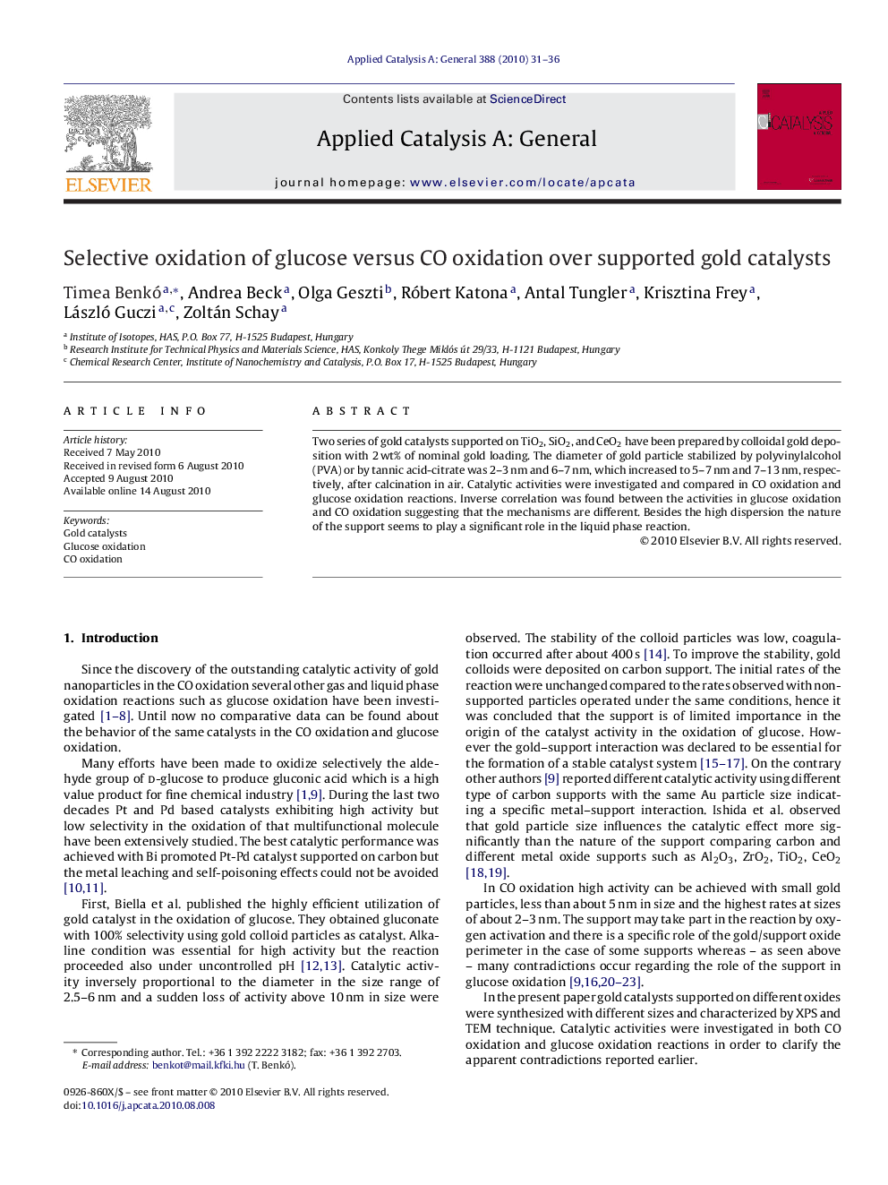 Selective oxidation of glucose versus CO oxidation over supported gold catalysts