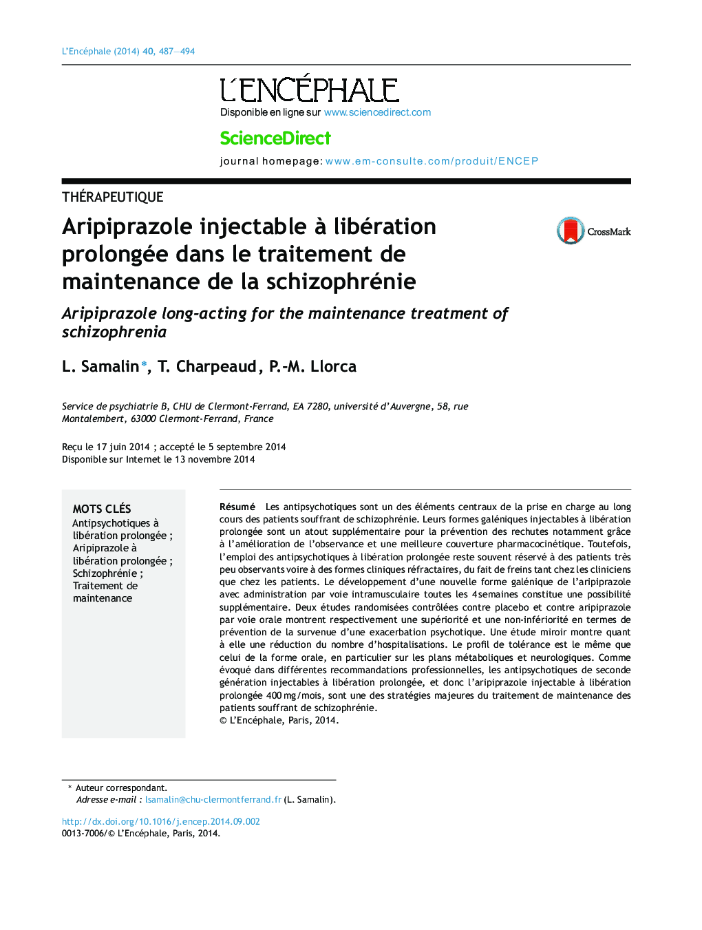 Aripiprazole injectable Ã  libération prolongée dans le traitement de maintenance de la schizophrénie