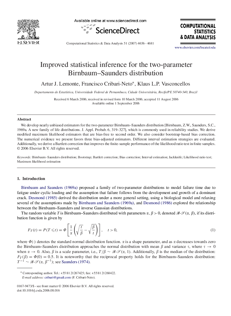 Improved statistical inference for the two-parameter Birnbaum–Saunders distribution