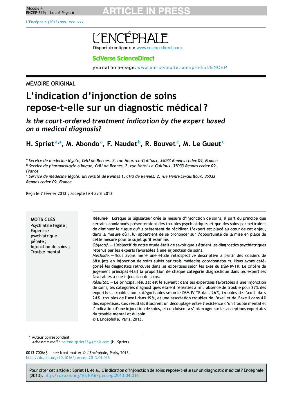 L'indication d'injonction de soins repose-t-elle sur un diagnostic médicalÂ ?