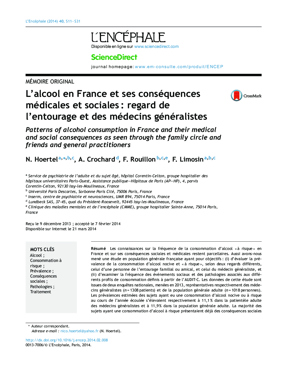 L'alcool en France et ses conséquences médicales et socialesÂ : regard de l'entourage et des médecins généralistes