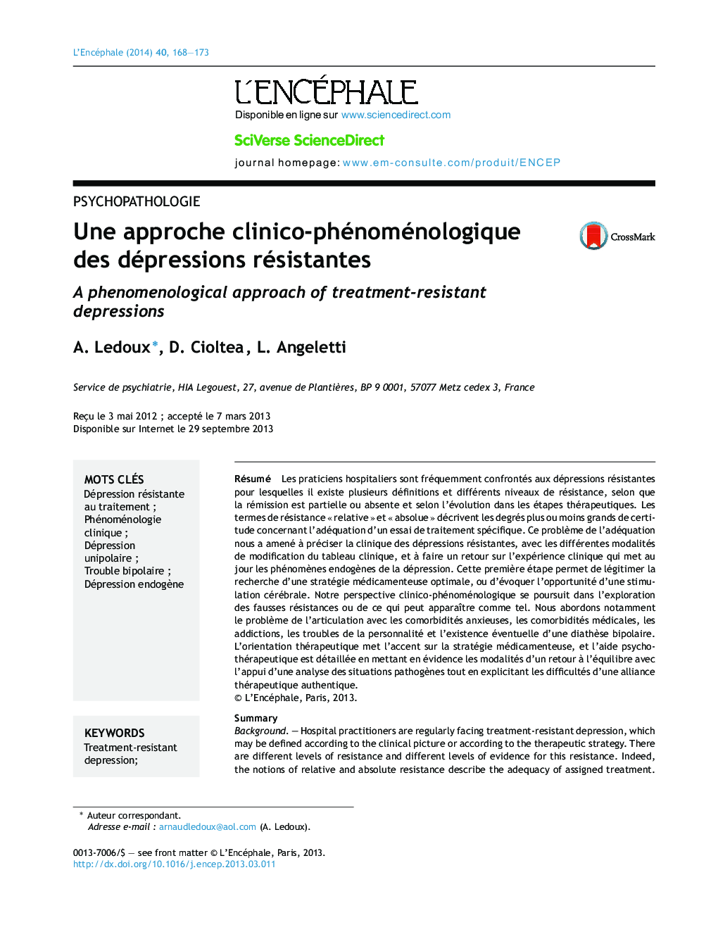 Une approche clinico-phénoménologique des dépressions résistantes