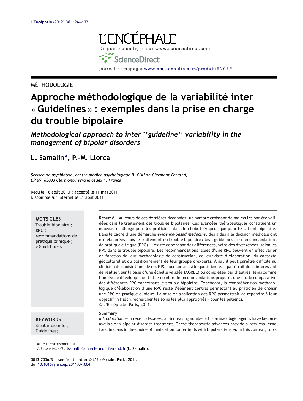 Approche méthodologique de la variabilité inter Â«Â GuidelinesÂ Â»Â : exemples dans la prise en charge du trouble bipolaire