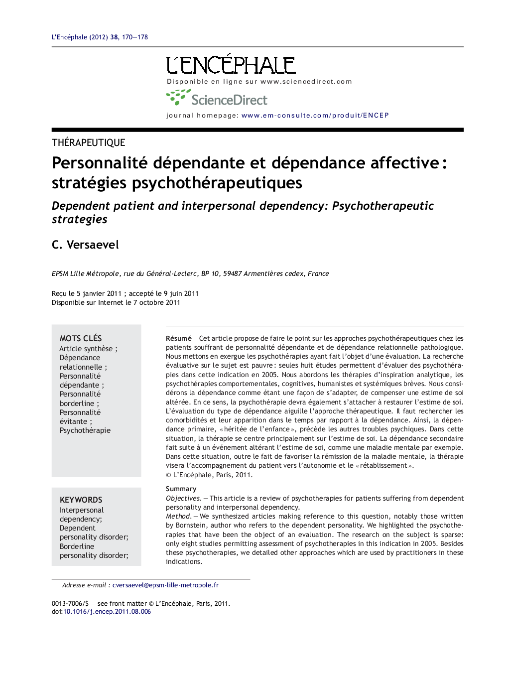 Personnalité dépendante et dépendance affectiveÂ : stratégies psychothérapeutiques