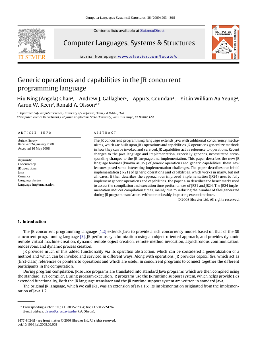 Generic operations and capabilities in the JR concurrent programming language