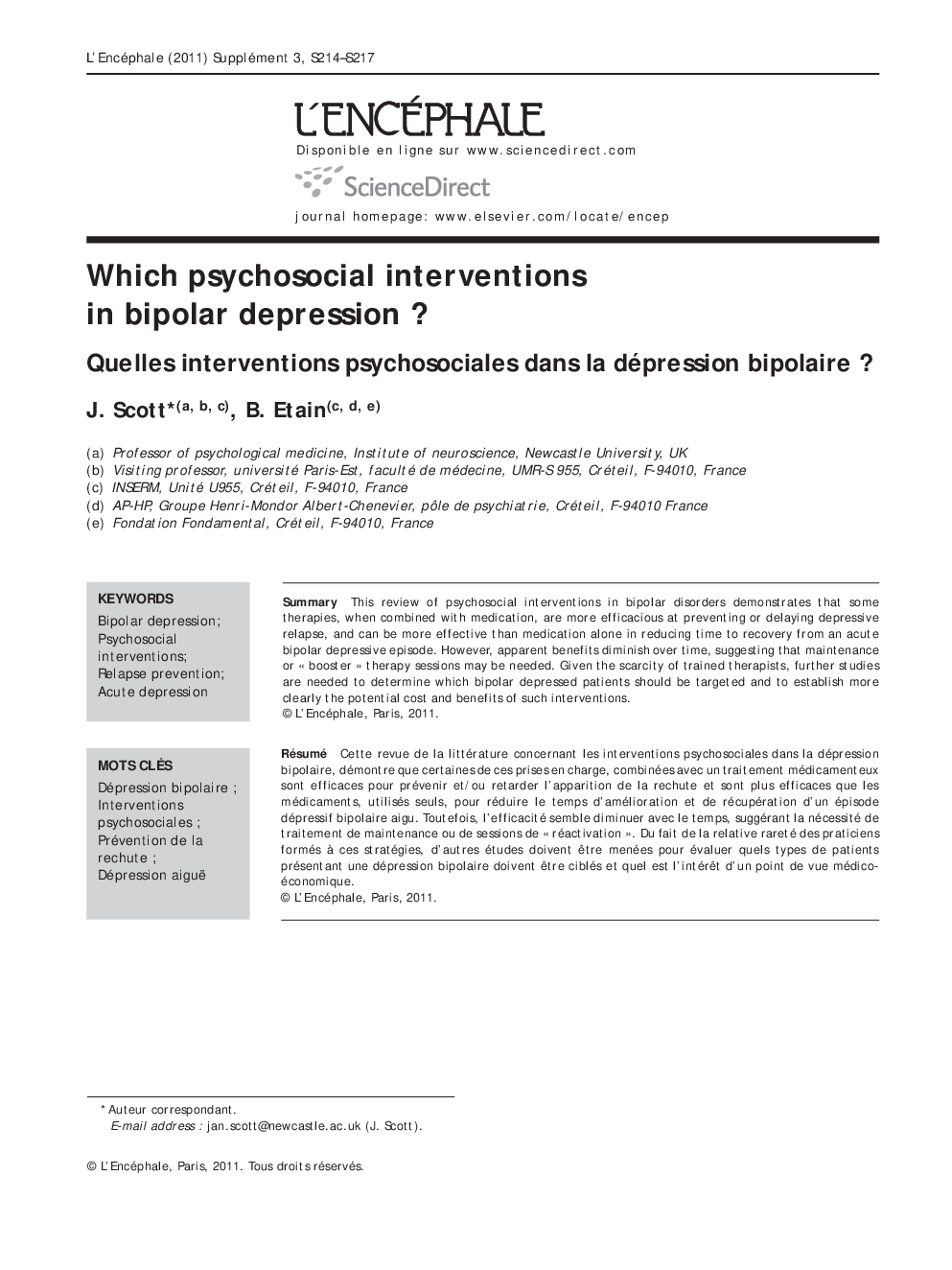 Which psychosocial interventions in bipolar depression ?