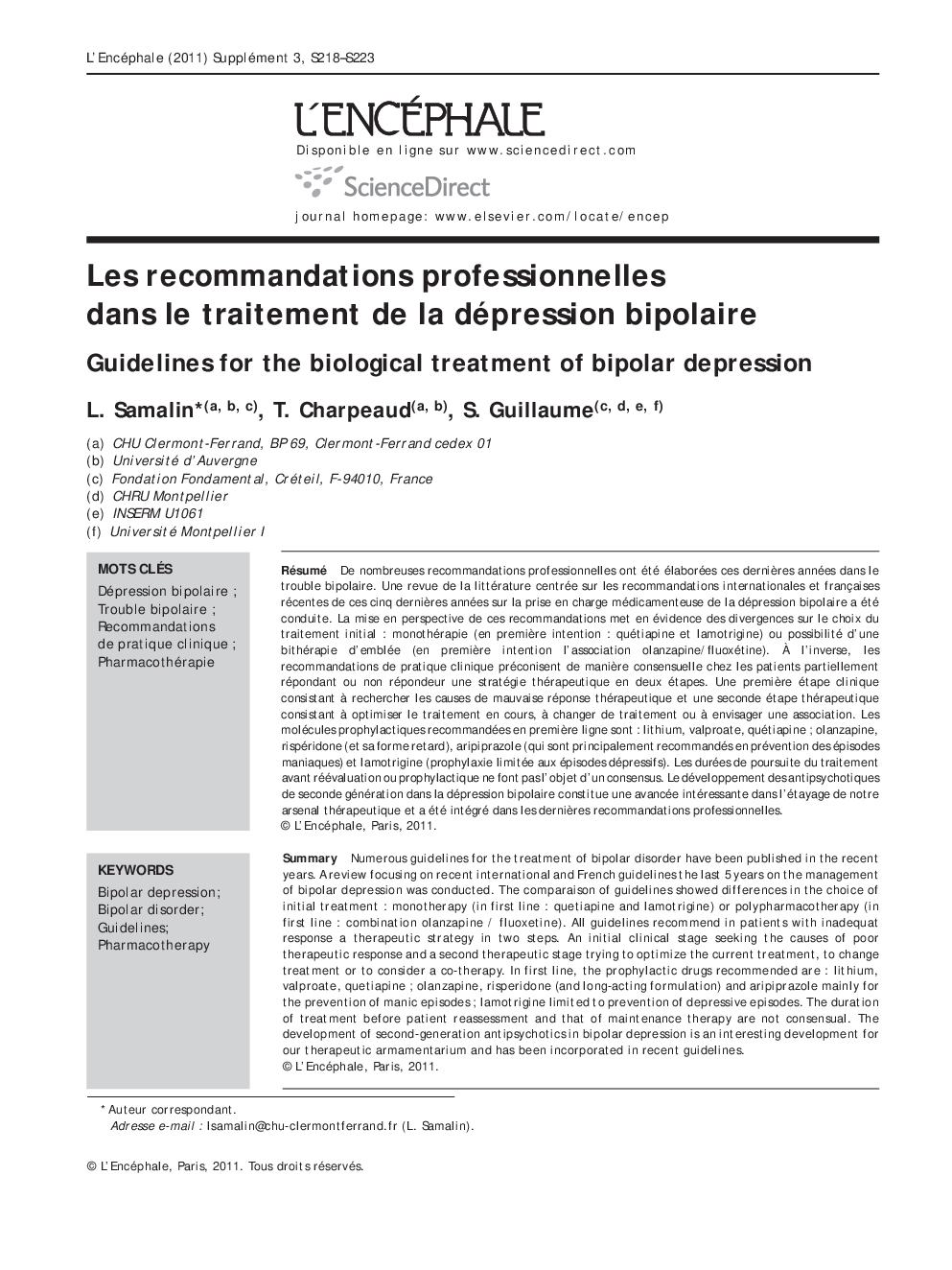 Les recommandations professionnelles dans le traitement de la dépression bipolaire