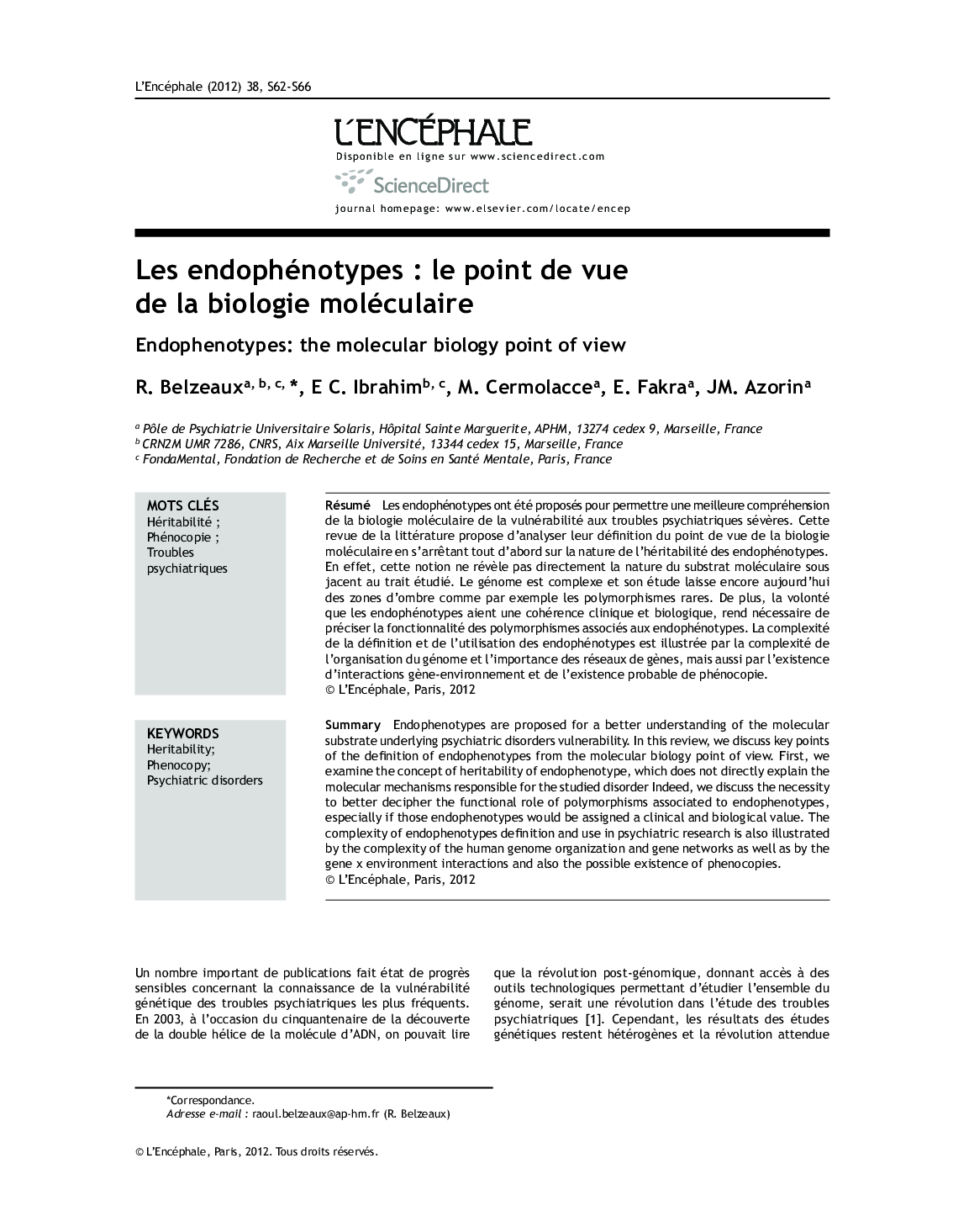 Les endophénotypes : le point de vue de la biologie moléculaire