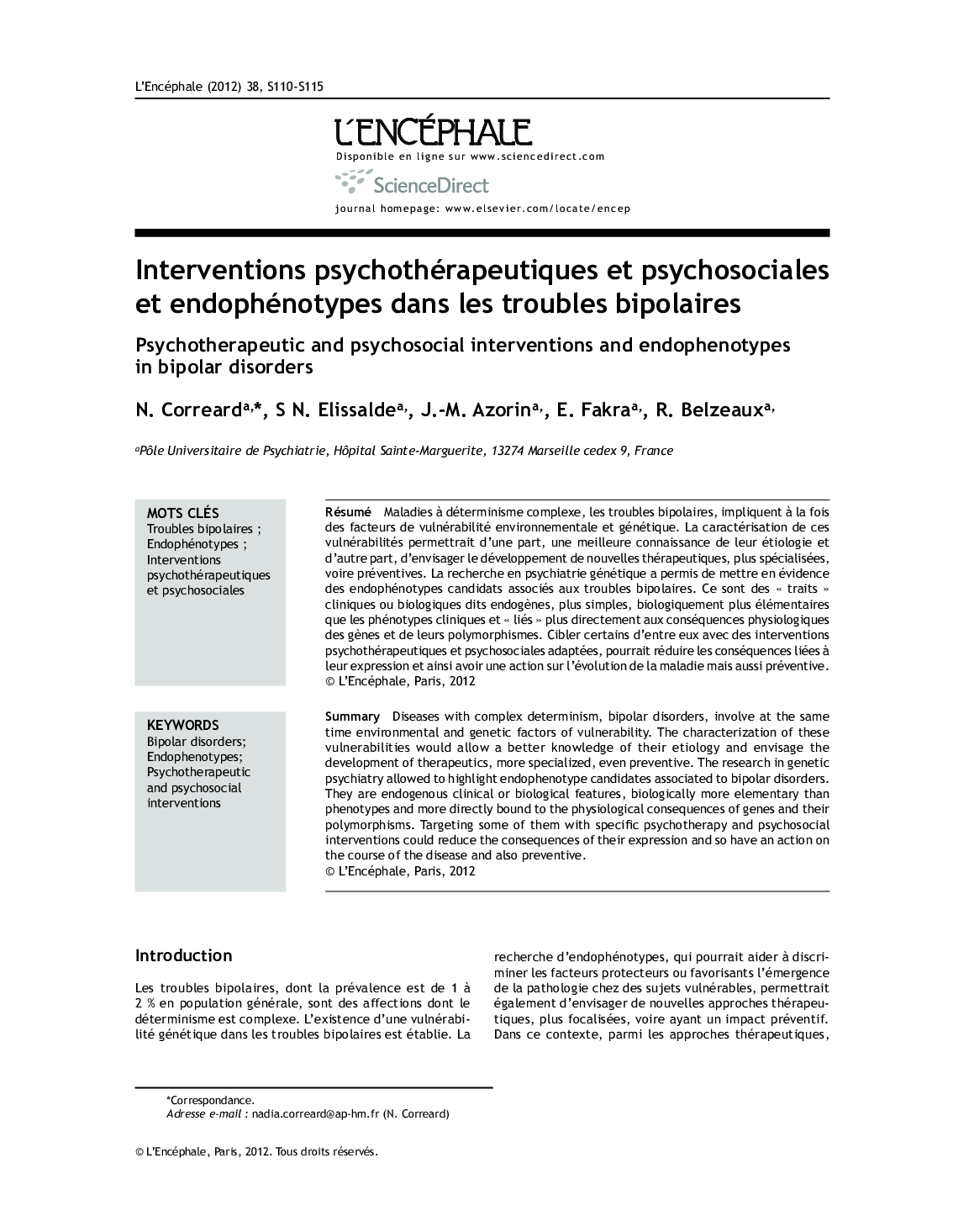 Interventions psychothérapeutiques et psychosociales et endophénotypes dans les troubles bipolaires