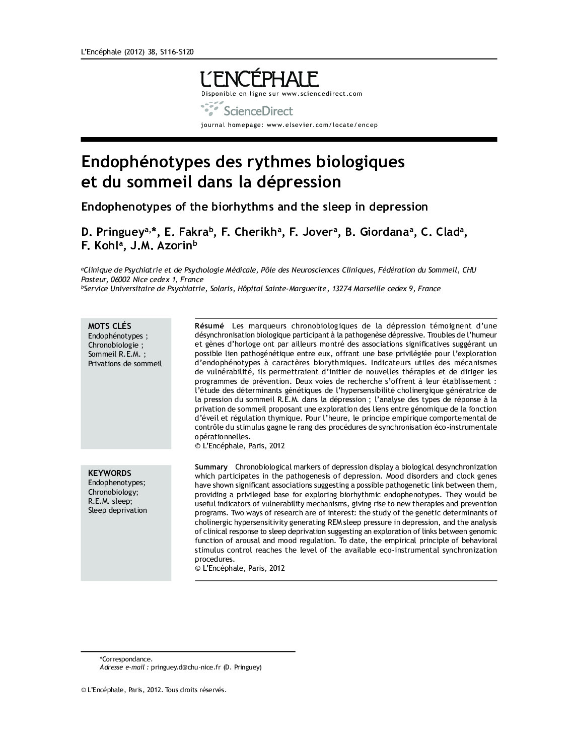 Endophénotypes des rythmes biologiques et du sommeil dans la dépression