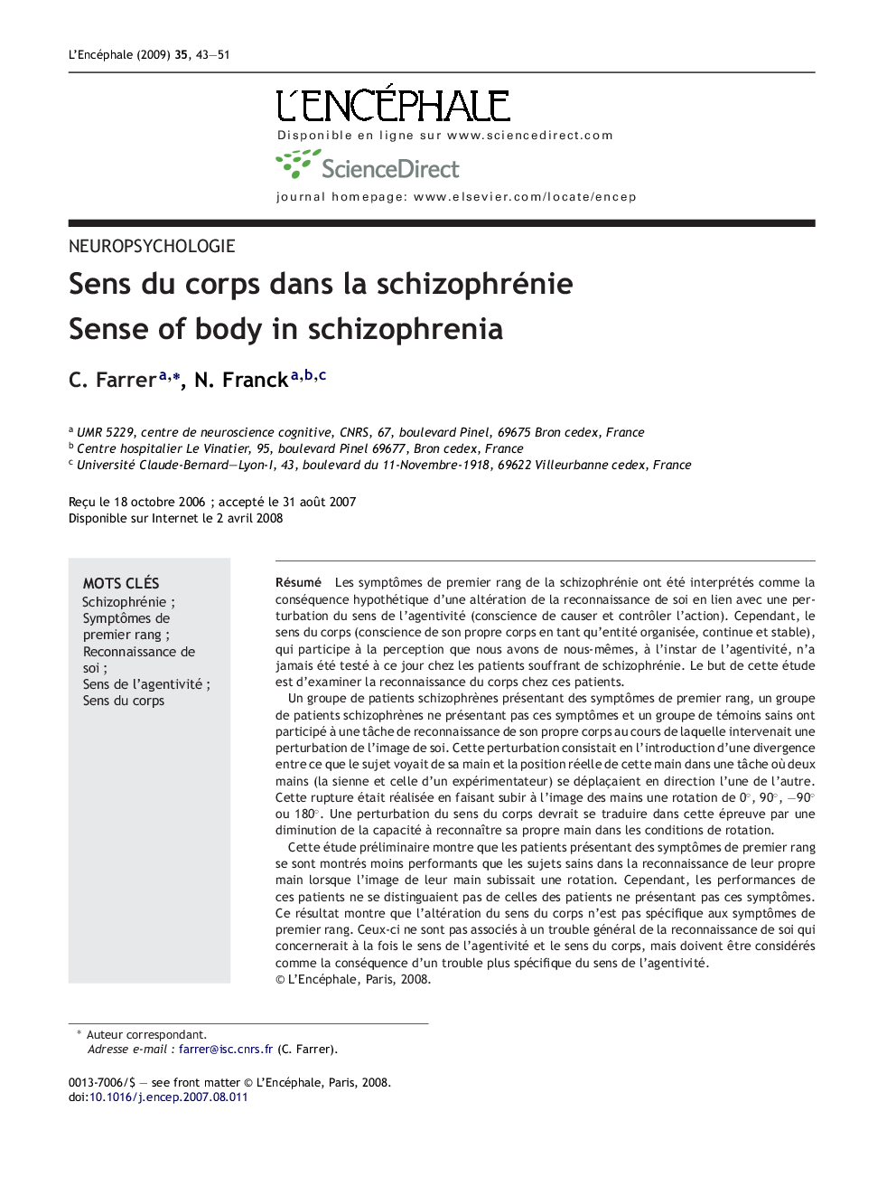 Sens du corps dans la schizophrénie