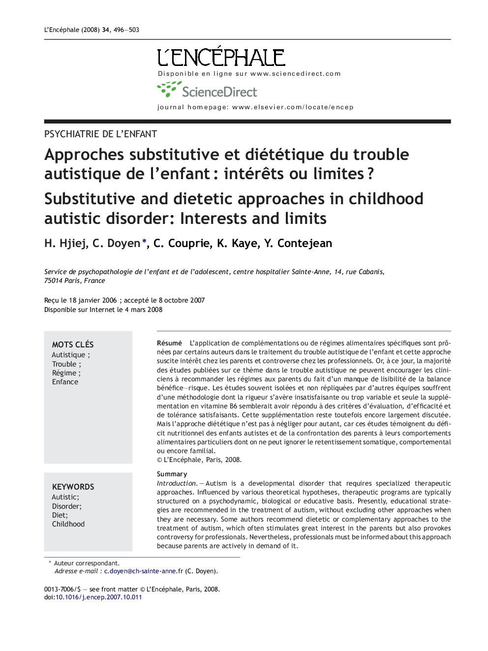 Approches substitutive et diététique du trouble autistique de l'enfantÂ : intérÃªts ou limitesÂ ?