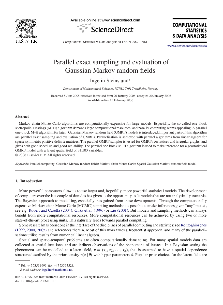 Parallel exact sampling and evaluation of Gaussian Markov random fields