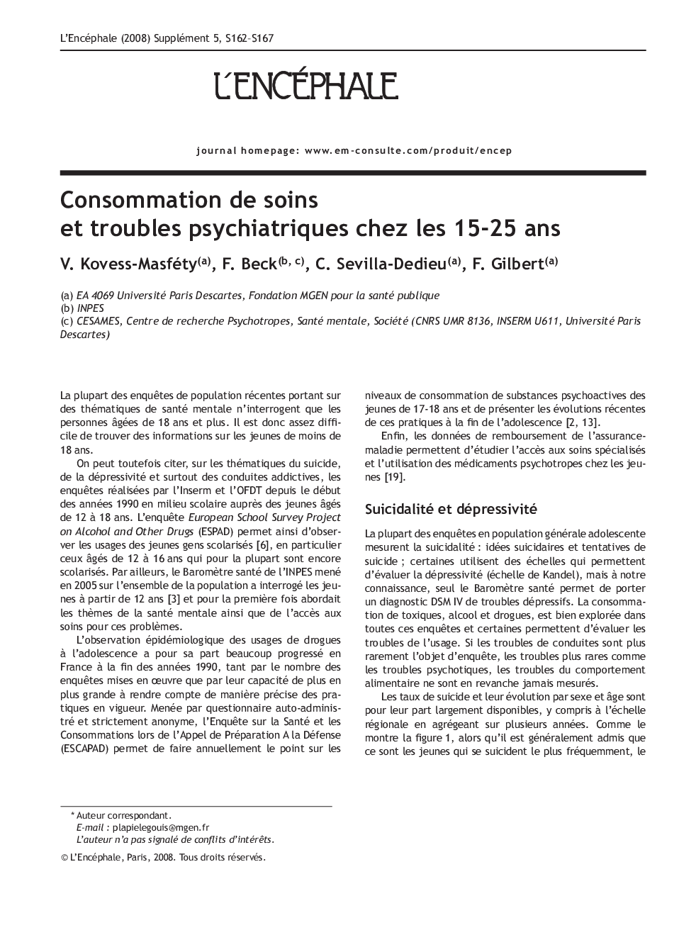 عکس صفحه اول مقاله: Consommation de soins et troubles psychiatriques chez les 15-25 ans Consommation de soins et troubles psychiatriques chez les 15-25 ans