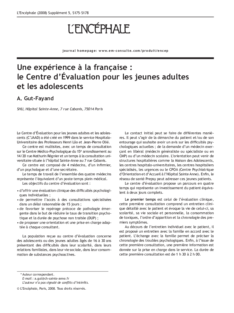 Une expérience Ã  la française : le Centre d'Ãvaluation pour les jeunes adultes et les adolescents