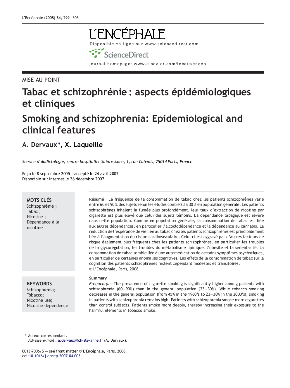 Tabac et schizophrénieÂ : aspects épidémiologiques et cliniques