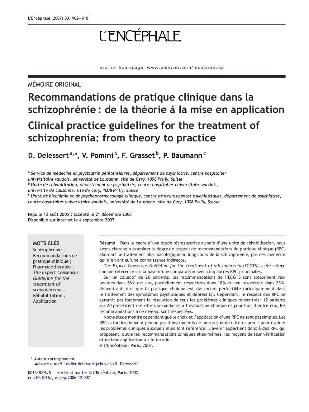 Recommandations de pratique clinique dans la schizophrénieÂ : de la théorie Ã  la mise en application